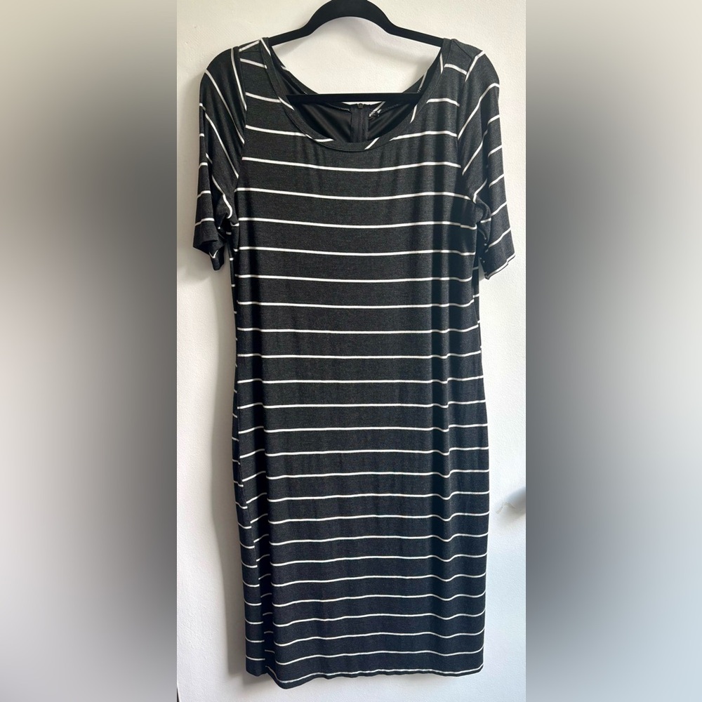 Chic Black and White Striped Midi Dress